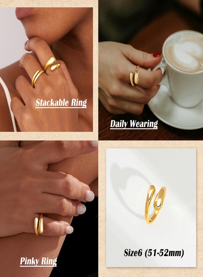 Inerney Gold Pinky Rings for Women Size 6, Stackable Adjustable Rings for Statement, Thick Wedding Band Ring - Image 3